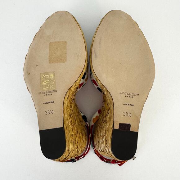 Saint Laurent Paloma Heart-Print Wedge Wicker Espadrilles Sandals 38.5 (US 8.5) - Picture 14 of 16